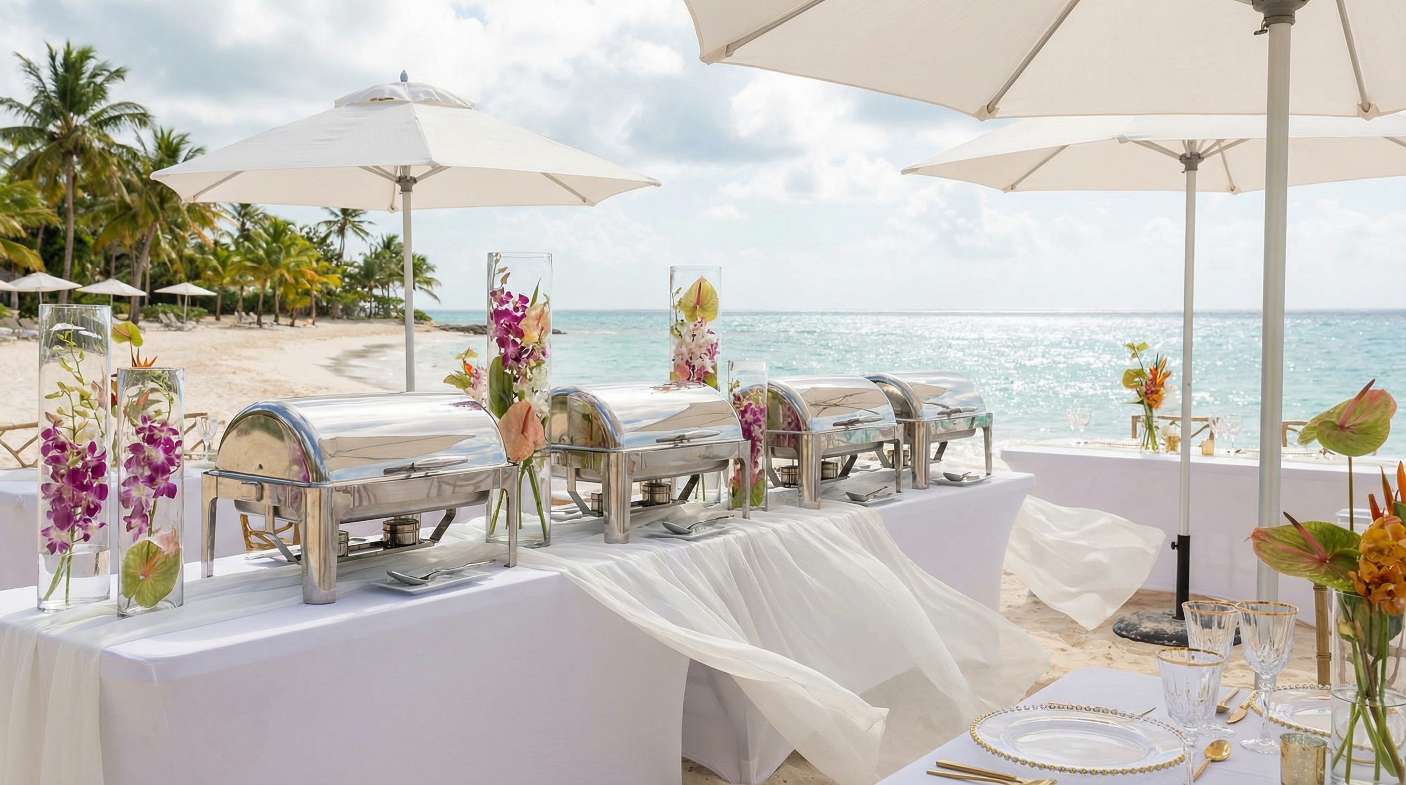 Beachside brunch buffet setup