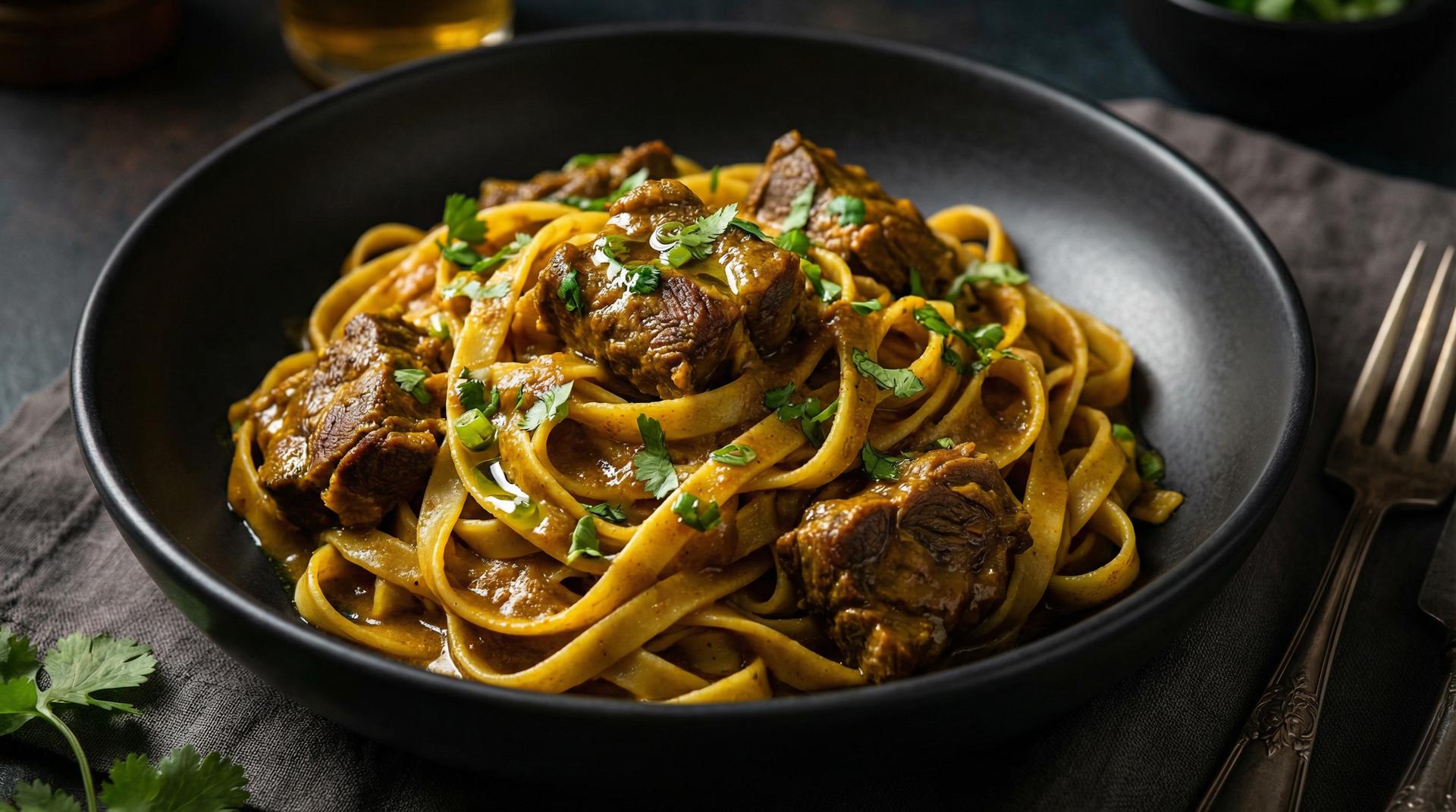 Curried Goat Fettuccine Pasta