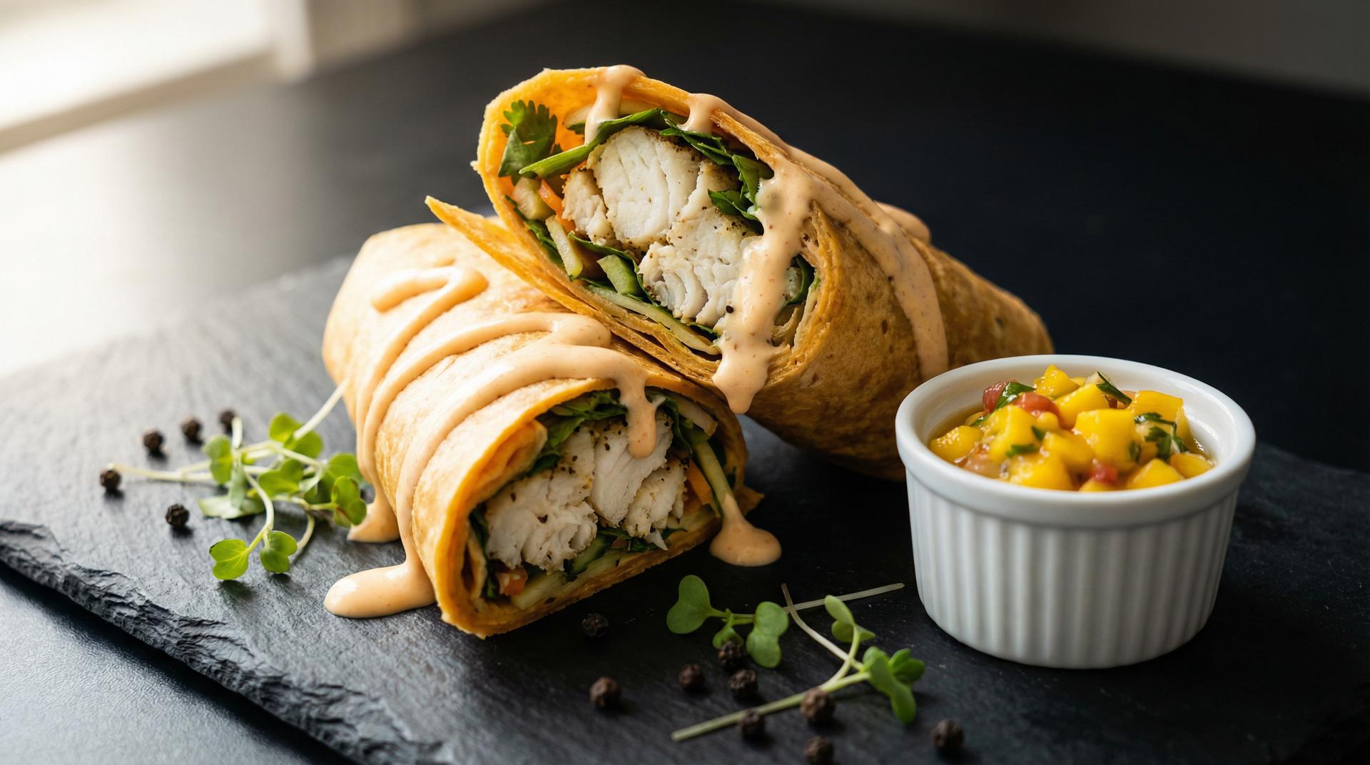 Lemon Peppered Fish Wraps w/Scotch Bonnet Aioli
