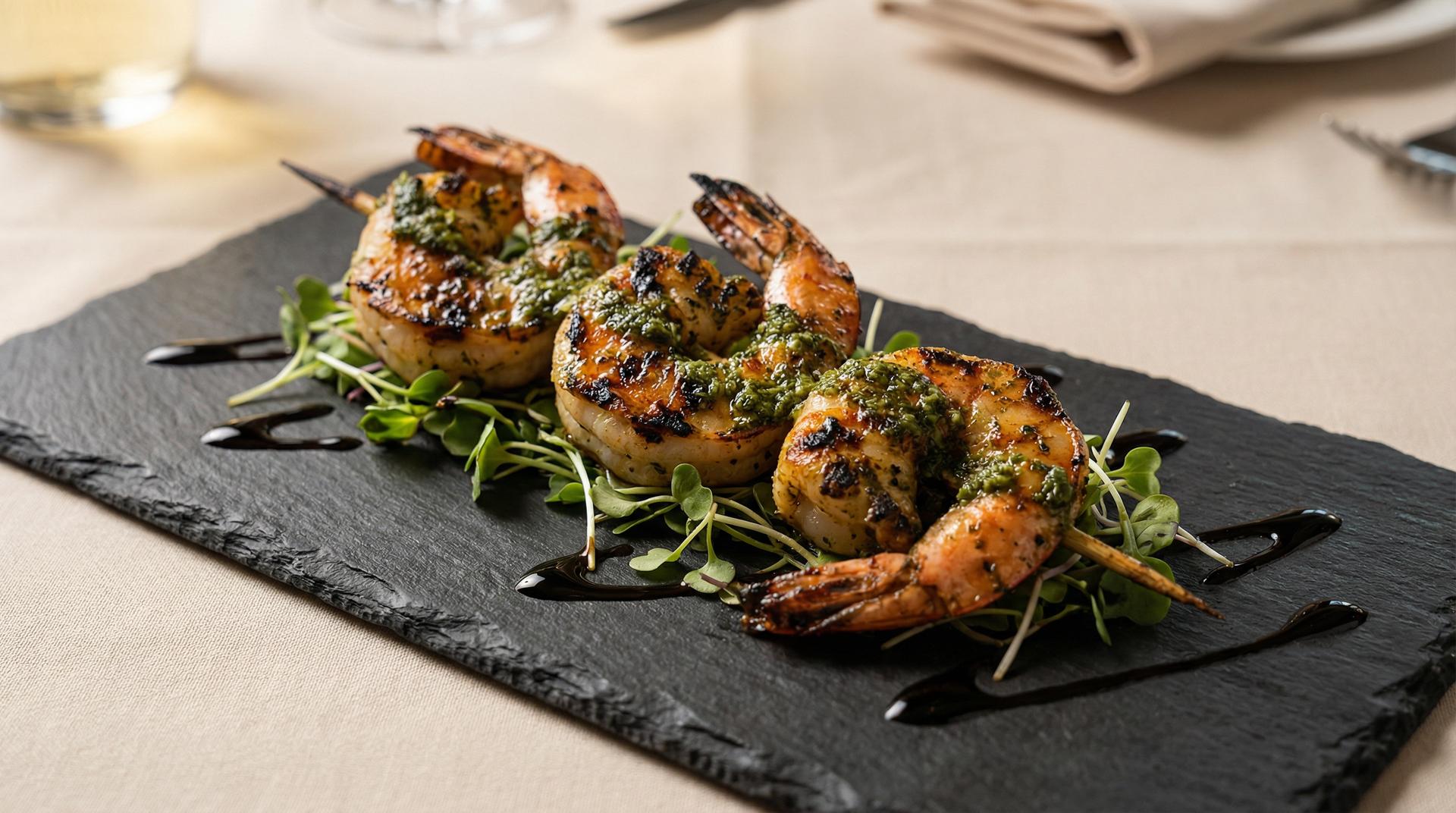 Grilled Pesto Jumbo Shrimp Skewers