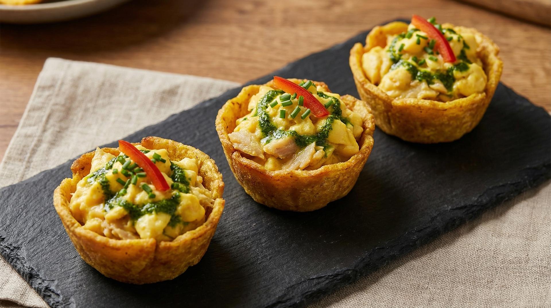 Crispy Thin Pressed Green Plantain Cups w/Ackee & Saltfish [VEG/GF]